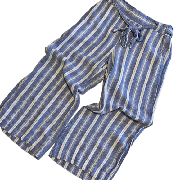 Indigo Rein Pants - Wide Leg Cropped Linen Pants Indigo Rein Size Large High Rise Coastal Grandma